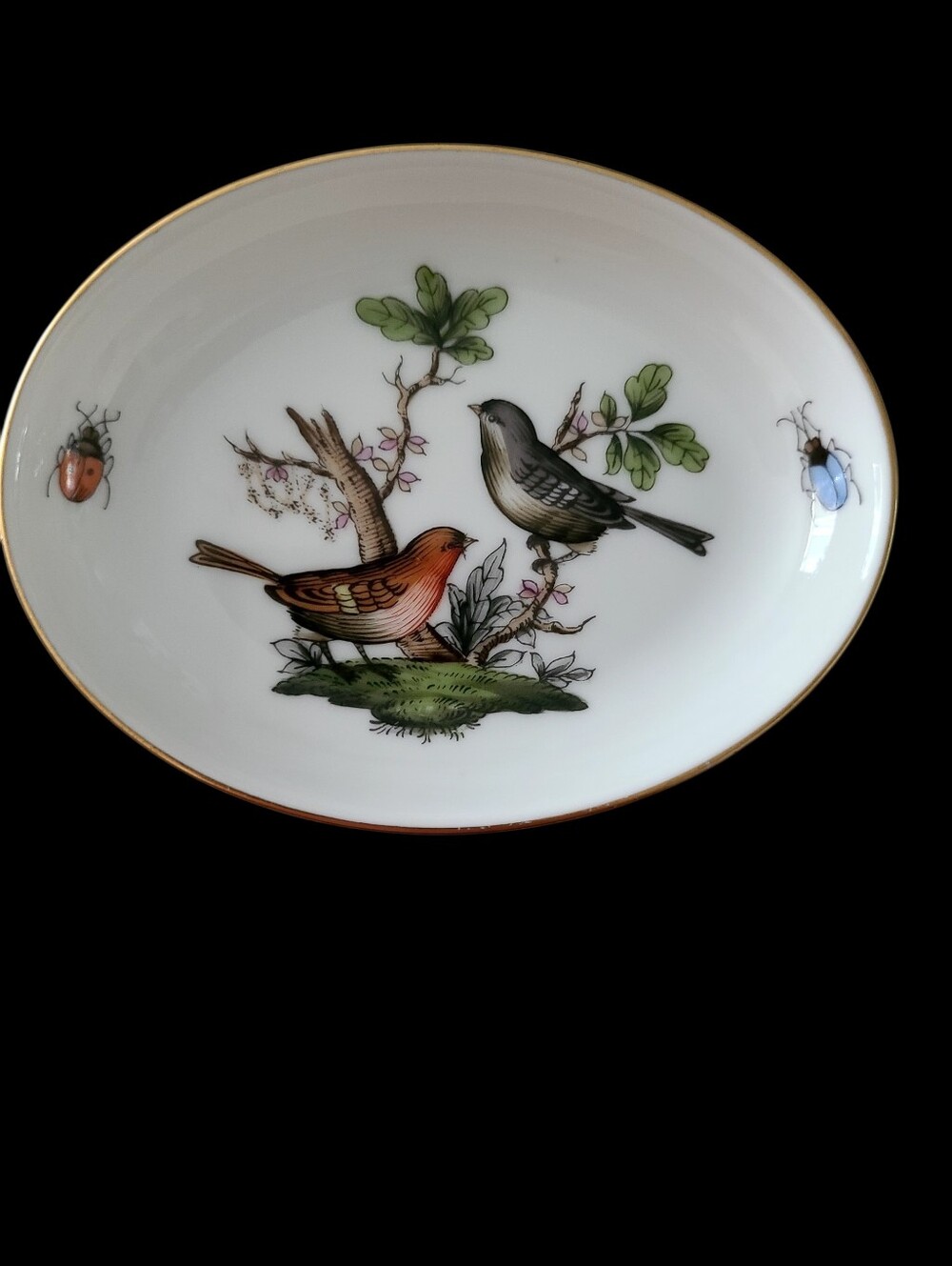 Herend Rothschild Bird 3.75" Oval Individual Butter Dish
